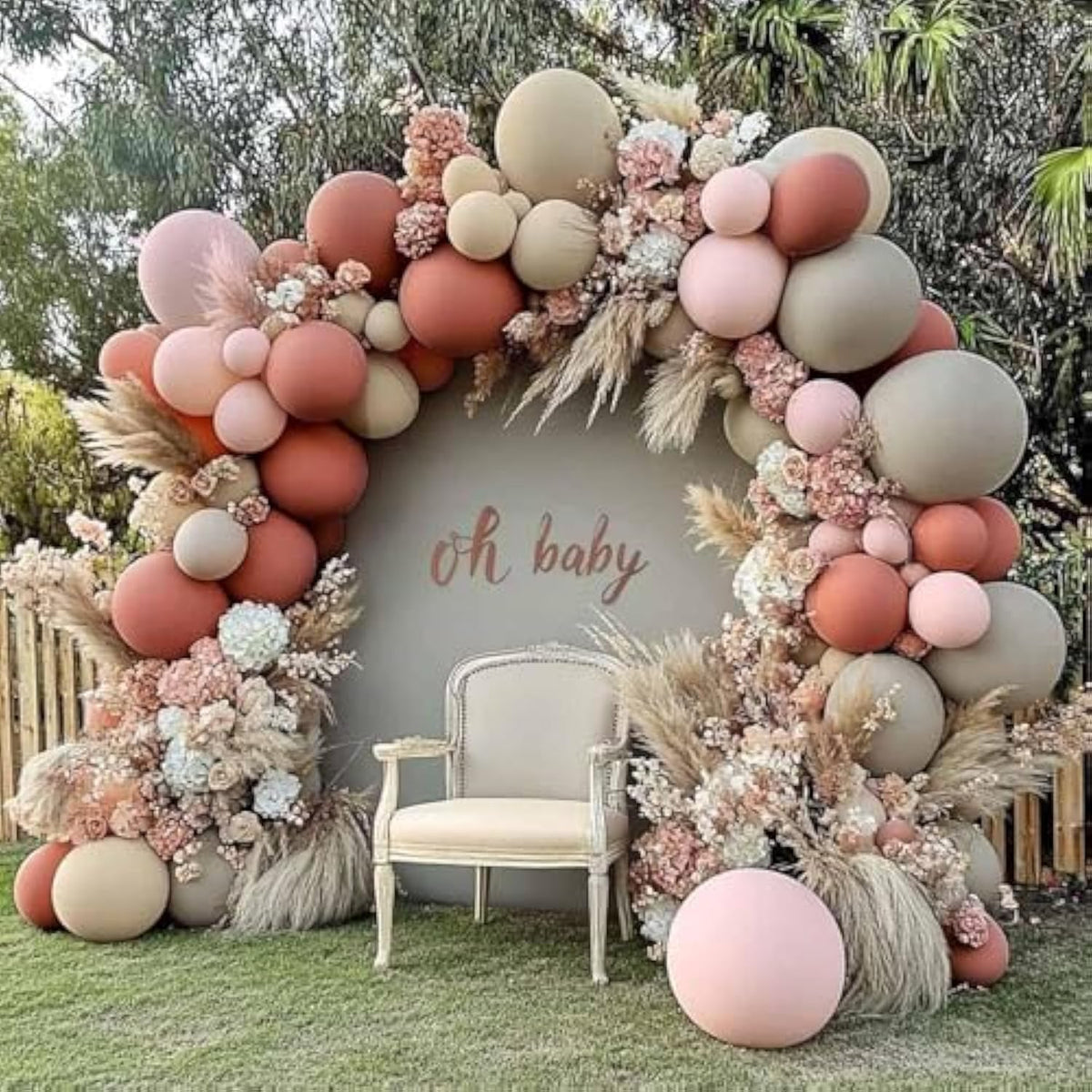 Dusty Rose Balloon Arch Kit Double Stuffed Pink Grey White for Baby Shower Party