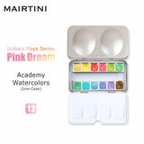 Mairtini Academy Grade Brilliant Series Half-Pan Solid Watercolor Paint Set With Iron Case 12Pcs?Pink Dream?