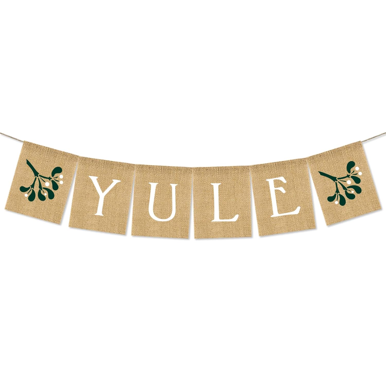 Yule Burlap Banner Rustic Christmas Mistletoe Hanging Banner Pre-Assembled Xmas Bunting Garland Celebration Hanging Decorations For Christmas Party Supplies Home Decoration
