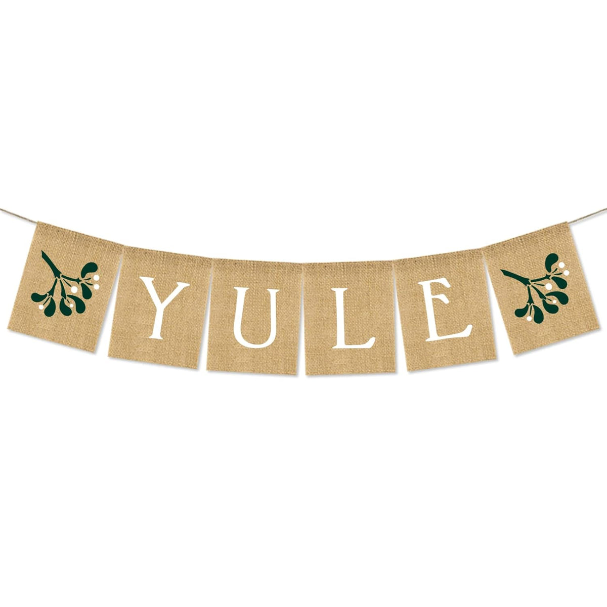 Yule Burlap Banner Rustic Christmas Mistletoe Hanging Banner Pre-Assembled Xmas Bunting Garland Celebration Hanging Decorations For Christmas Party Supplies Home Decoration