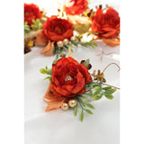 Burnt Orange Silk Flower Wrist Corsages, Set Of 6, For Weddings, Bridal Showers, Parties