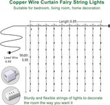 300 LED Blue Curtain Fairy Lights 9.8FT x 9.8FT Twinkle String Lights with Remote Control 8 Lighting Modes for Bedroom Wedding Party Indoor Outdoor Decor
