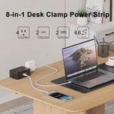 8 in 1 Desk Clamp Power Strip 4 AC Outlets 2 USB A 2 USB C 20W 6.6 Ft Cord