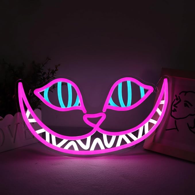 Cheshire Cat Neon Sign Alice in Wonderland LED Wall Light Dimmable Bedroom Man Cave Decor