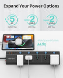 Power Strip Surge Protector 5 Outlets 4 USB Ports PD20W 10FT Extension Cord Black