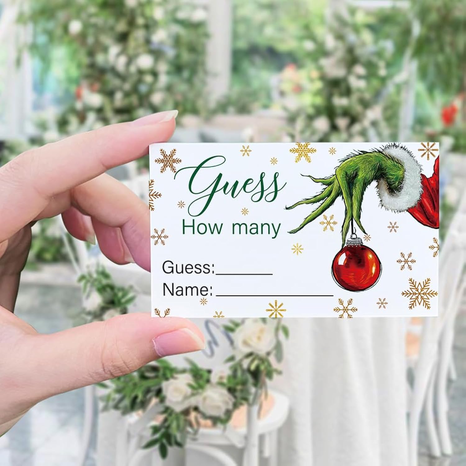 How Many Candies Are In The Jar Christmas Theme Party Sign, Snowflake Decorations Theme Party Card Kit (1 Sign & 50 Guessing Cards), Festive Activities Party Card-23