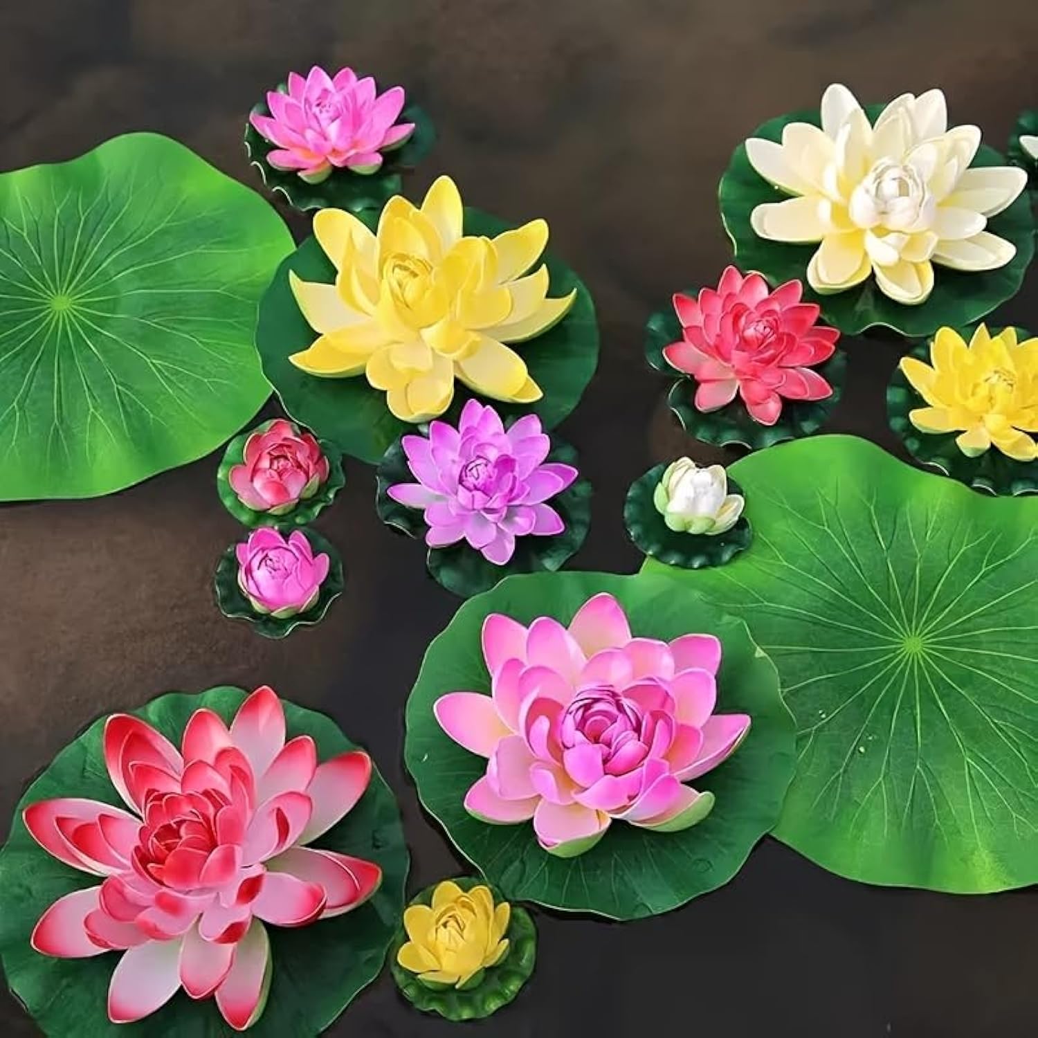 15Pcs Artificial Lily Pads For Pond, 11In & 6In Artificial Flowers Floating Foam Lotus Flower With Fake Lily Pads, For Pool Garden Koi Fish Pond Aquarium Pool Wedding Decor