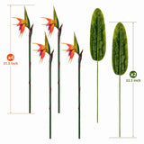 Artificial Bird Of Paradise Flowers Real Touch 31.5'In Long Stem Flower 4 Pcs, With Bird Of Paradise Leaves 33.5'In Long Stem Greenery Plants 2 Pcs,For Home Garden Wedding Party Decor (Orange 6 Stems)