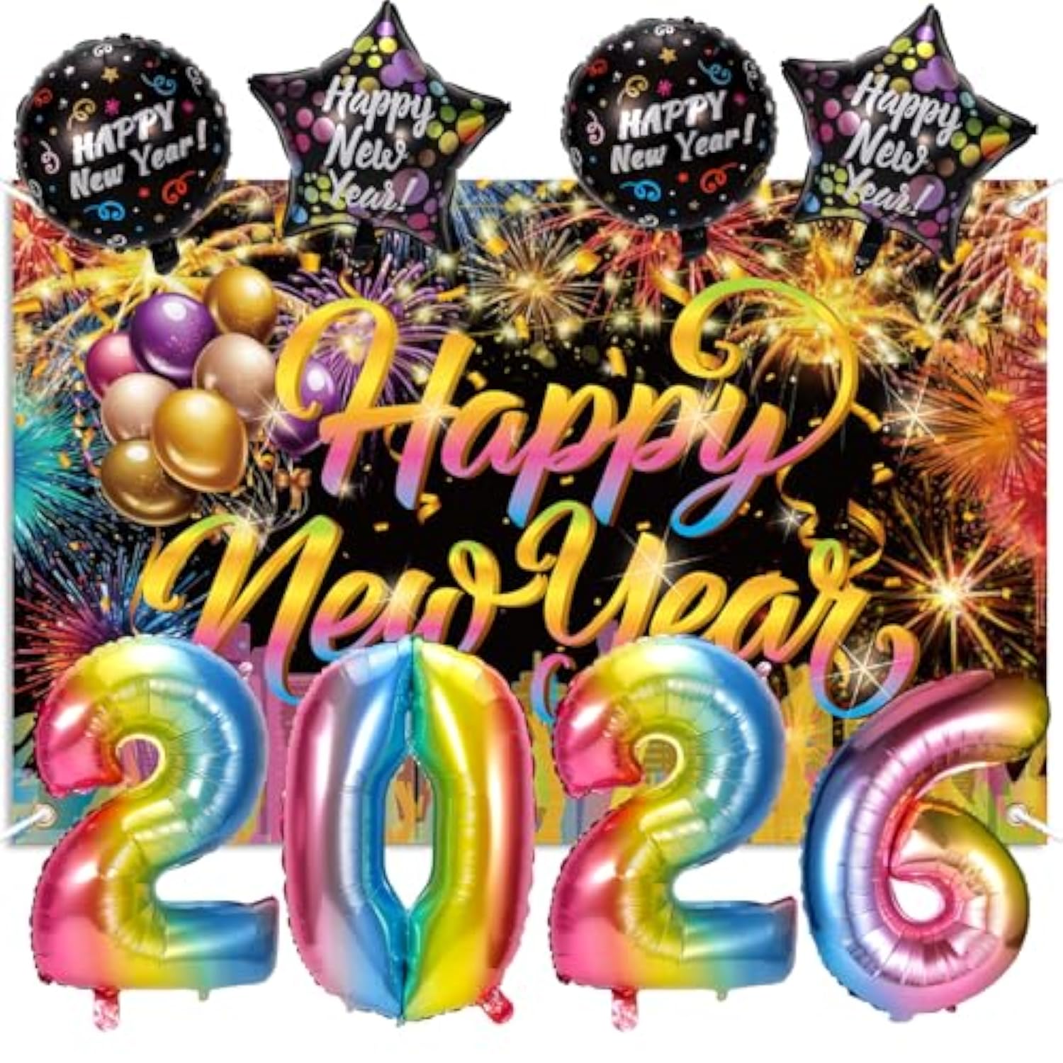 XL Happy New Year 2026 Banner Backdrop Party Supplies