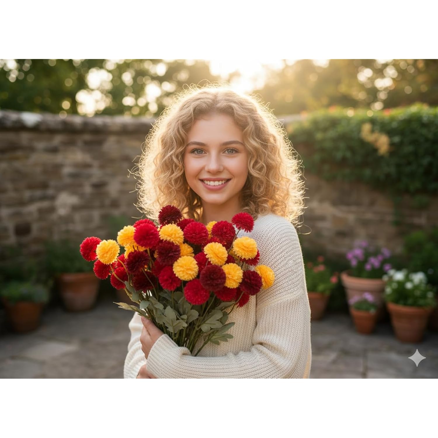 Artificial Kiku Chrysanthemum Flowers, Faux Pom Pom Mums Bouquet For Spring Home Decor, Silk Flowers For Vases, Table Centerpieces, Wedding & Bridal Shower Floral Arrangements, 20” Realistic (10)