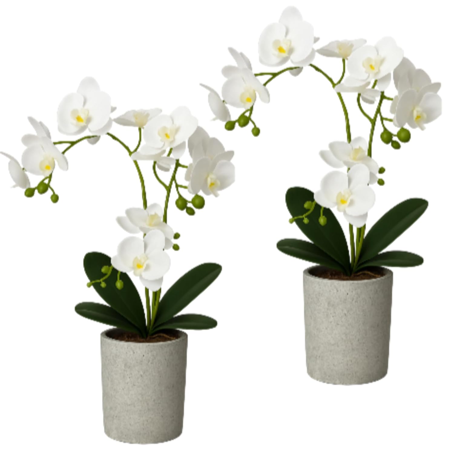 2 Pcs Fake Orchids Flowers In Pot Faux Orchids Artificial Floral Phalaenopsis With Vase For Home Wedding Table Centerpiece Bathroom Indoor Room Office Desk Decoration