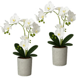 2 Pcs Fake Orchids Flowers In Pot Faux Orchids Artificial Floral Phalaenopsis With Vase For Home Wedding Table Centerpiece Bathroom Indoor Room Office Desk Decoration