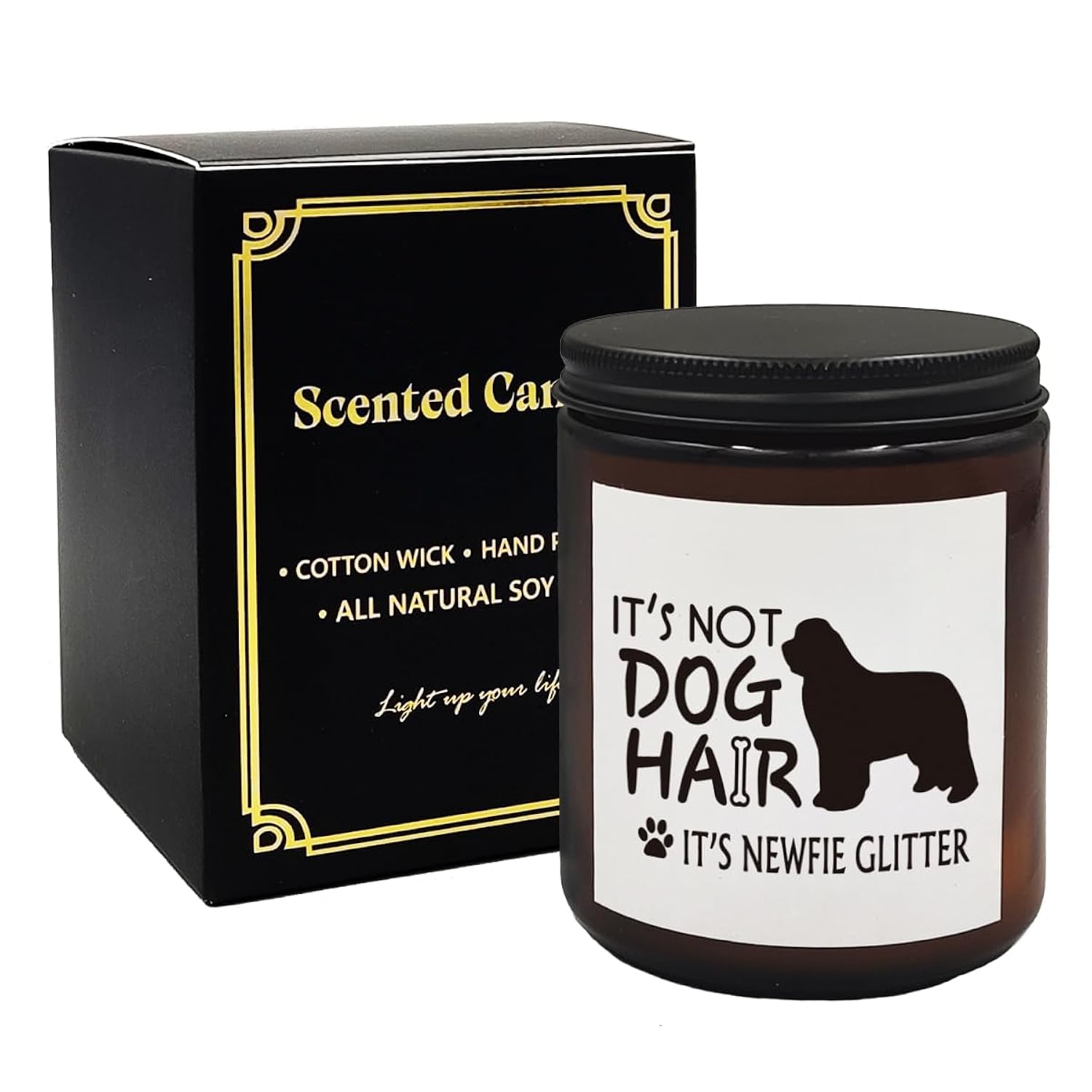Newfoundland Dog Scented Soy Wax Jar Candle, Newfie Glitter Scent For Women, Moms, Friends