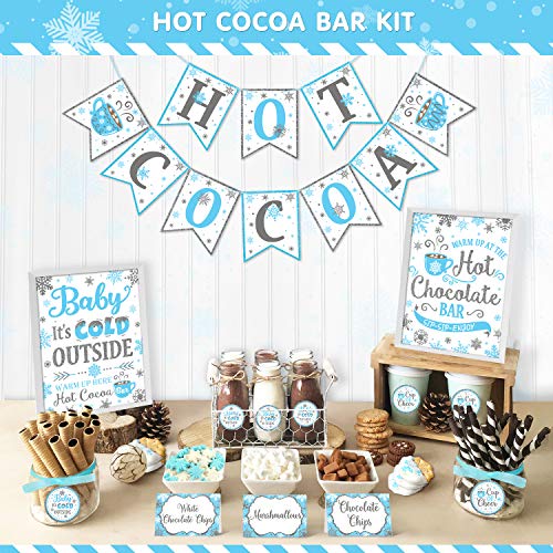 Hot Cocoa Bar Kit Blue Silver Snowflake Chocolate Banner Sign