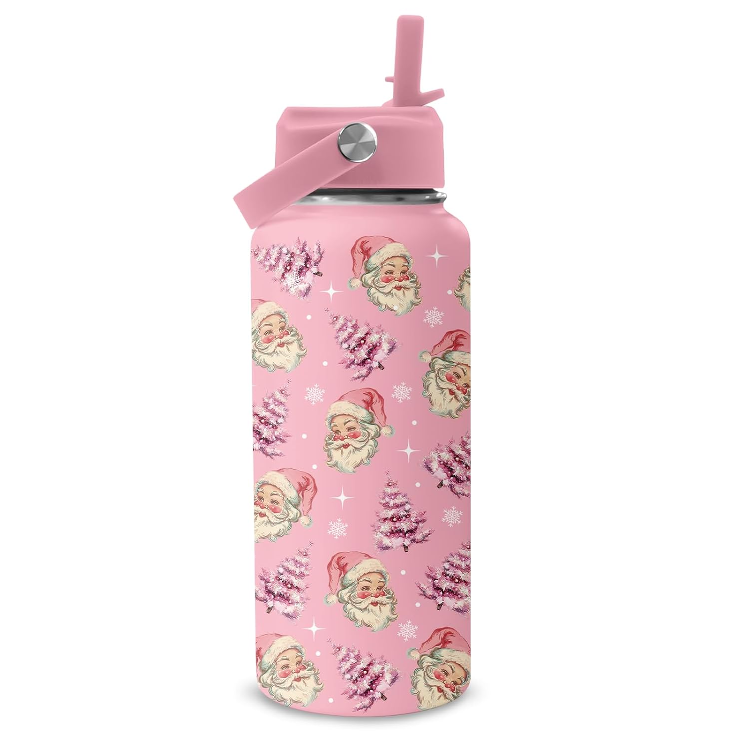 Christmas Gifts 32Oz Santa Claus Tumbler - Pink Santa Claus Cup Christmas Birthday Gifts For Women - Pink Water Bottle Stainless Steel Coffee Cup For Sports, Gym, Travel, School