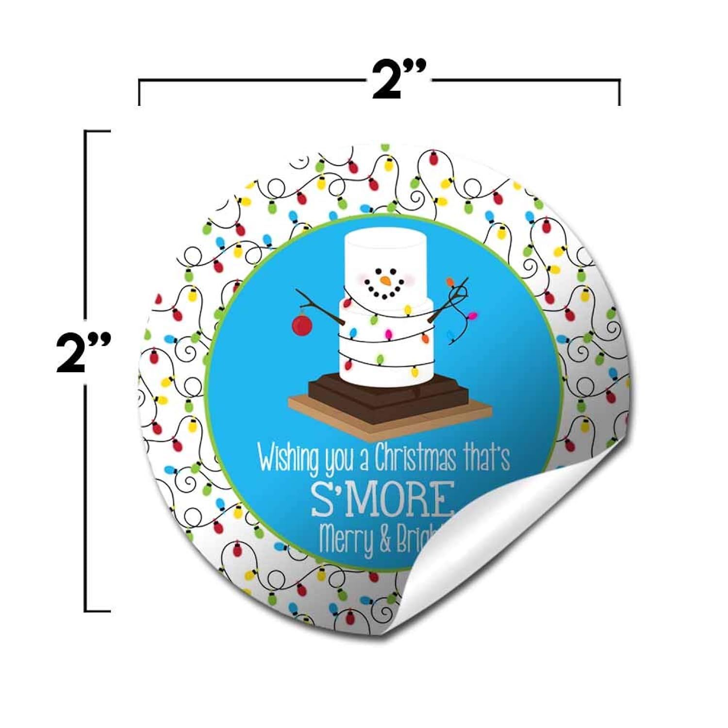 S’More Snowman Merry And Bright Christmas Thank You Sticker Labels, 40 2" Party Circle Stickers By Amandacreation, Great For Party Favors, Envelope Seals & Goodie Bags