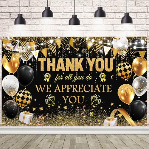 Black Gold We Appreciate You Backdrop Thank You Appreciation Banner Thank You for All You Do Banner Employee Staff Appreciation Gifts Teacher Doctor Retirement Party Decor 70.8 x 43.3 inch
