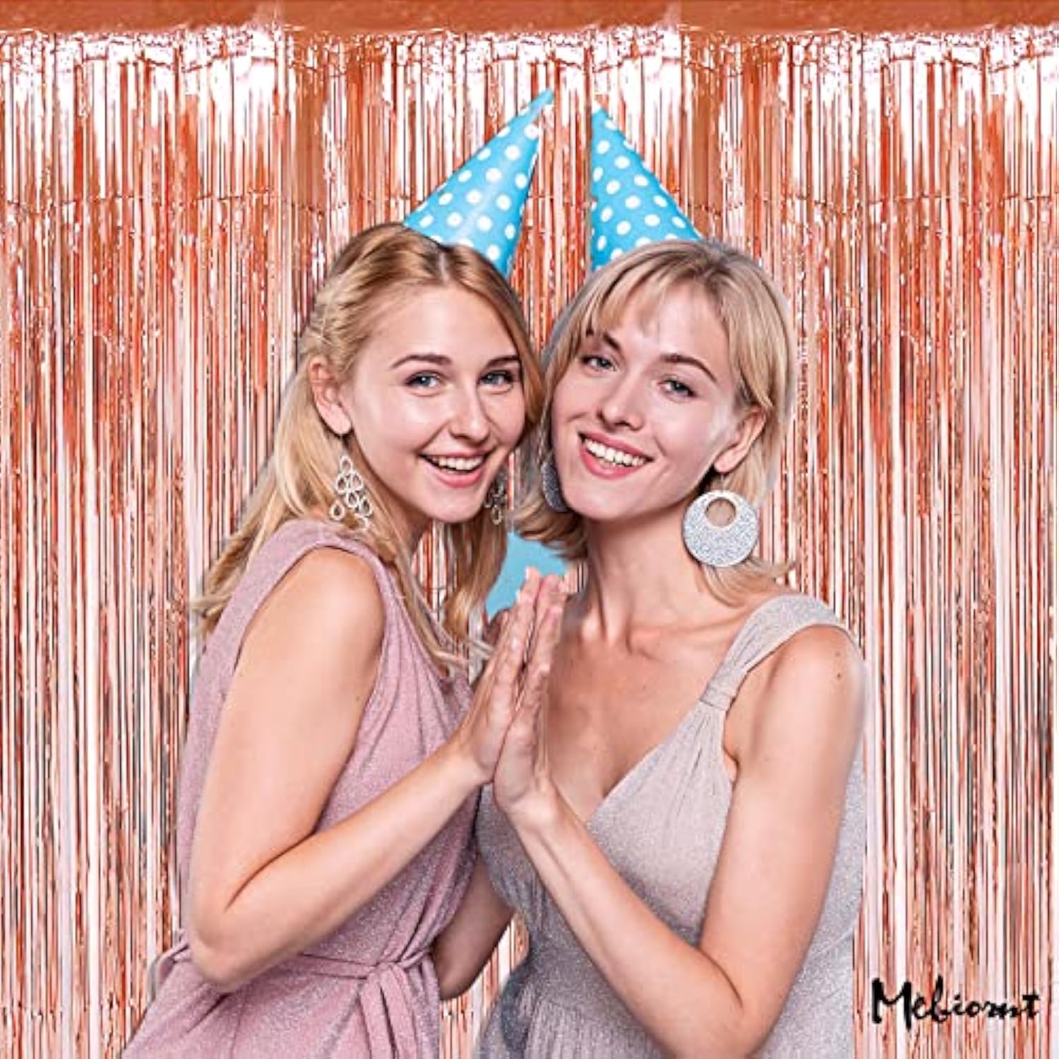 4 Pack Rose Gold Fringe Curtain Backdrop, 3.2Ft X 9.8Ft Metallic Tinsel Foil Fringe Streamers Background For Photo Booth Birthday Wedding Baby Shower Carnival Easter Mother’S Day Party Decorations