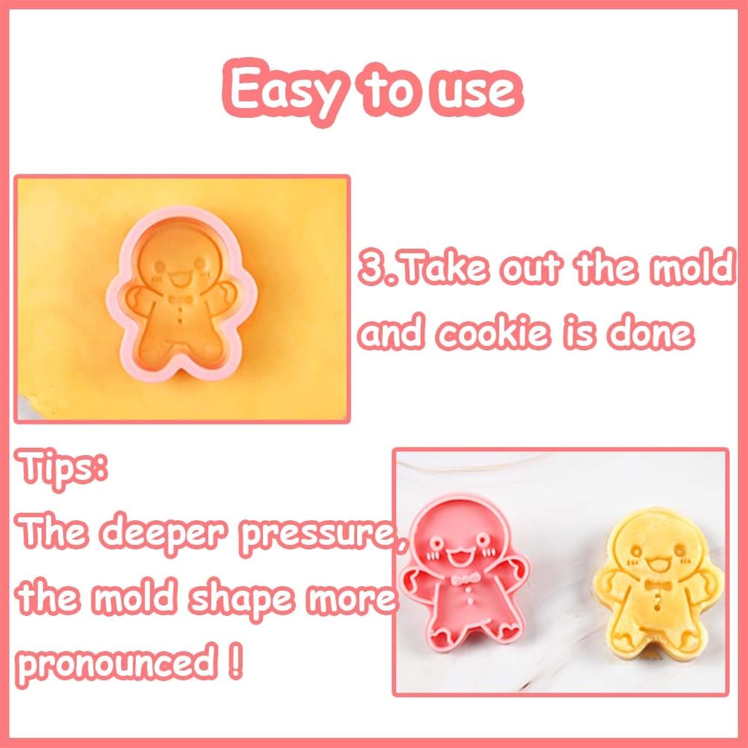 8 Mini Gingerbread Man Cookie Cutters, 3D Raised Christmas Design Cookie Stamps, Mini Funny Gingerbread Molds, Christmas Ornament Cookie Cutter Set Suit For Frosting Decoration(Gingerbread Man-1)