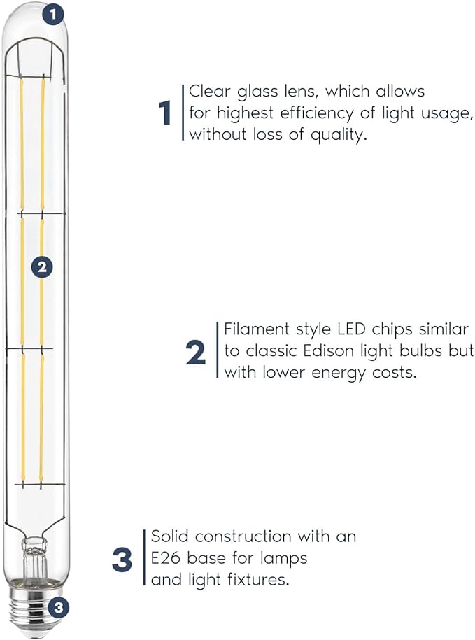 Vintage T9 Long LED Tube Bulbs E26 3500K Natural White Dimmable Edison Filament Bulbs 4 Pack