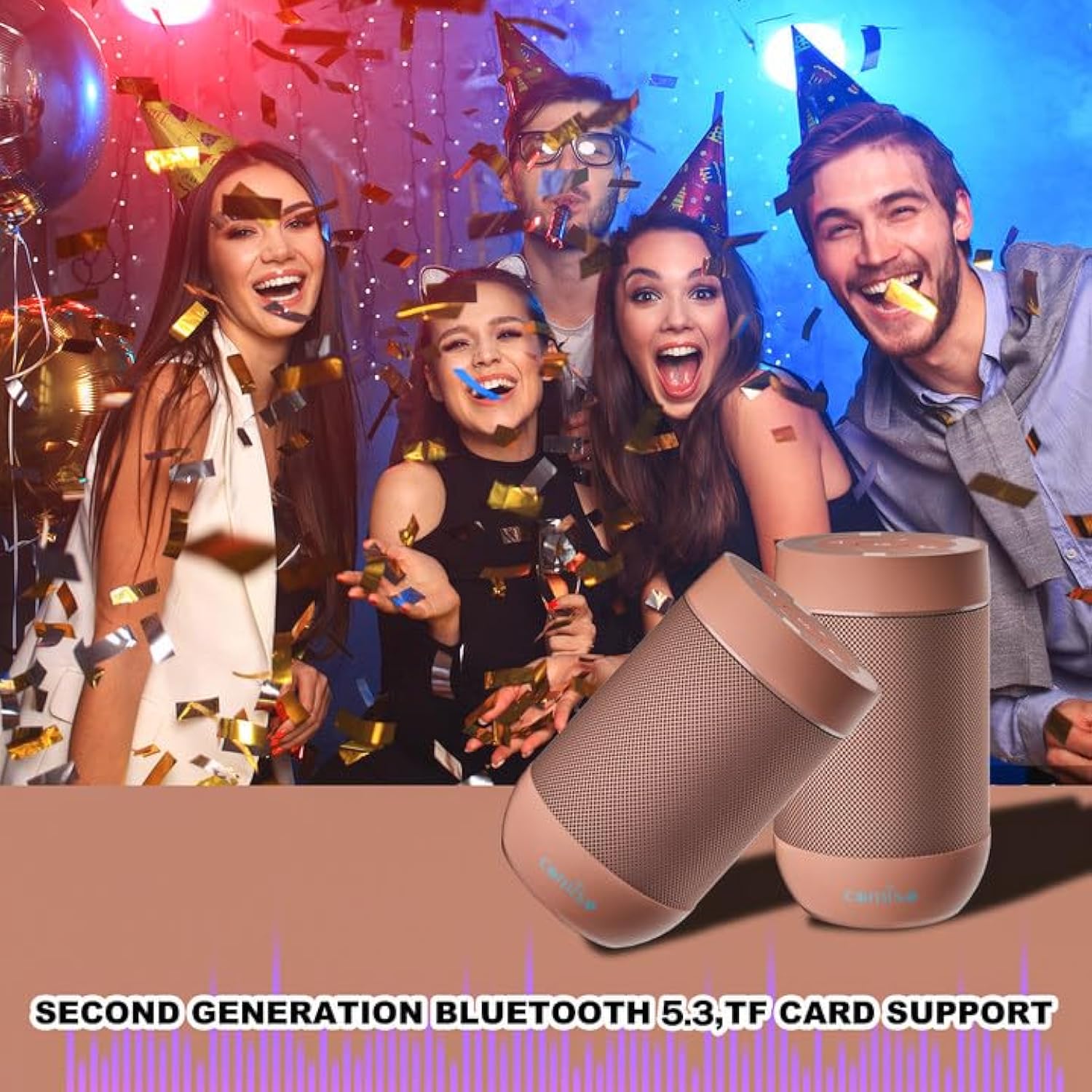 comiso Portable Bluetooth Speaker,Waterproof Speaker IP65,5.3 Bluetooth,360 HD Sound,TWS Stereo Pairing,Built in Mic, Support TF Card,Ideal Gift for Men/Women/Teens -Pink