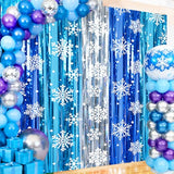 2 Packs Snowflake Foil Fringe Curtain, Blue Silver Ice Glitter Metallic Tinsel Backdrop for Princess Birthday Baby Shower Santa Claus Christmas Winter Wonderland Party Decoration Supplies