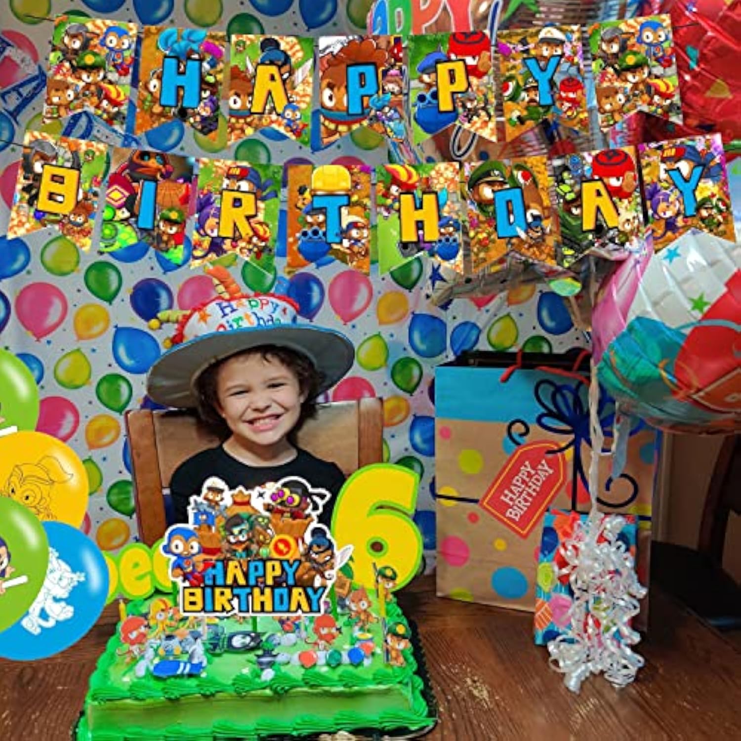 Bloons Td 6 Birthday Party Decorations, Bloons Td Video Game Party Supplies Set With Happy Birthday Banner, Cake Cupcake Toppers, Balloons For Fans Adults Party Decorations