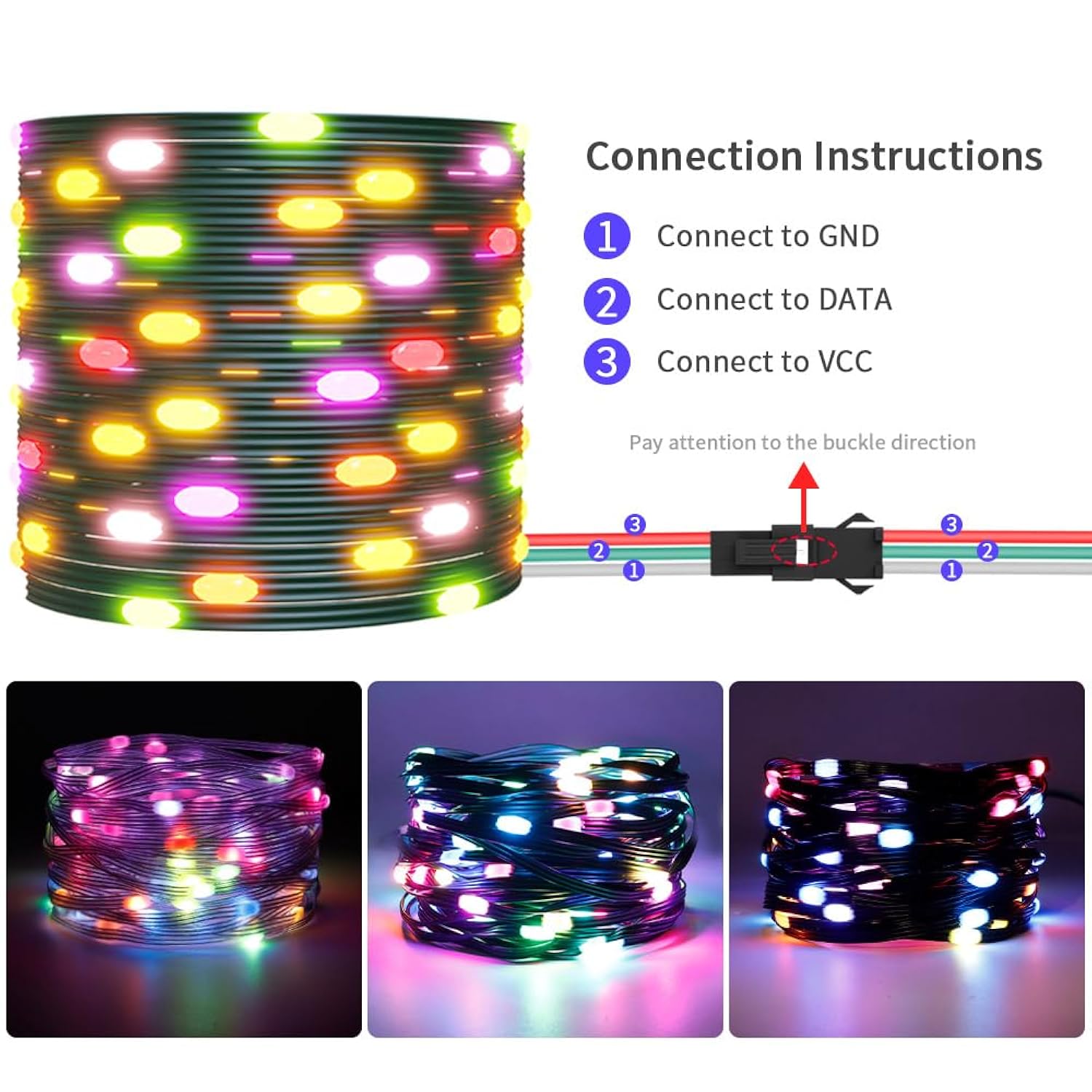32.8Ft Ws2812B Rgb Addressable Black Wire Fairy Lights With Controller,Waterproof Dream Color Christmas String Lights Fo