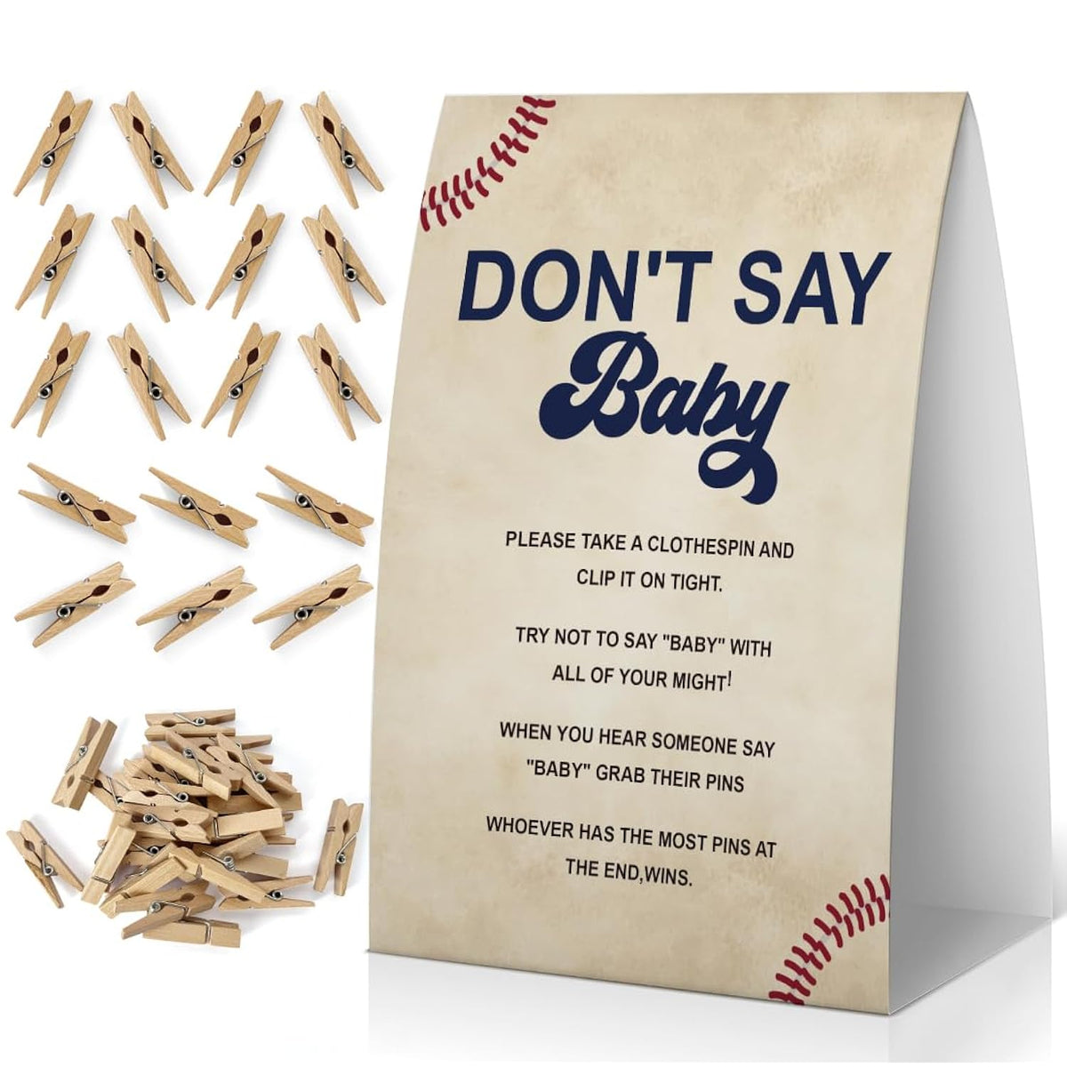Don'T Say Baby Baby Shower Game, Sports Baby Shower Decoration, Baseball Don'T Say Baby Sign, Boy Baby Shower Games, Clothespins For Baby Shower-Dsba21
