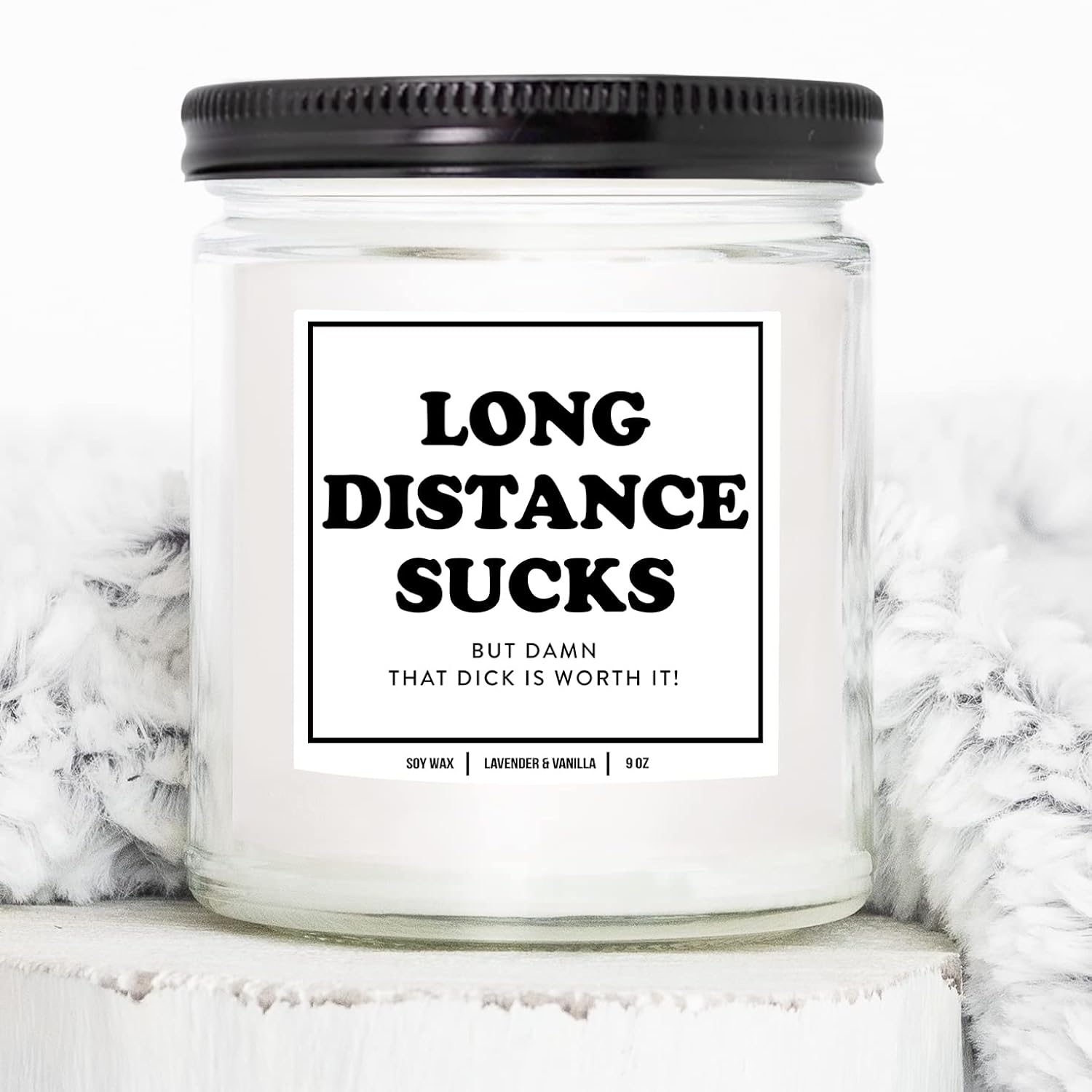 You Nique Designs Long Distance Candle, 7 Ounces, Long Distance Relationship Gifts, I Miss You Gift For Him, Deployment Gifts, White All Natural Soy Vegan Aromatherapy Candles (Mahogany Teakwood)