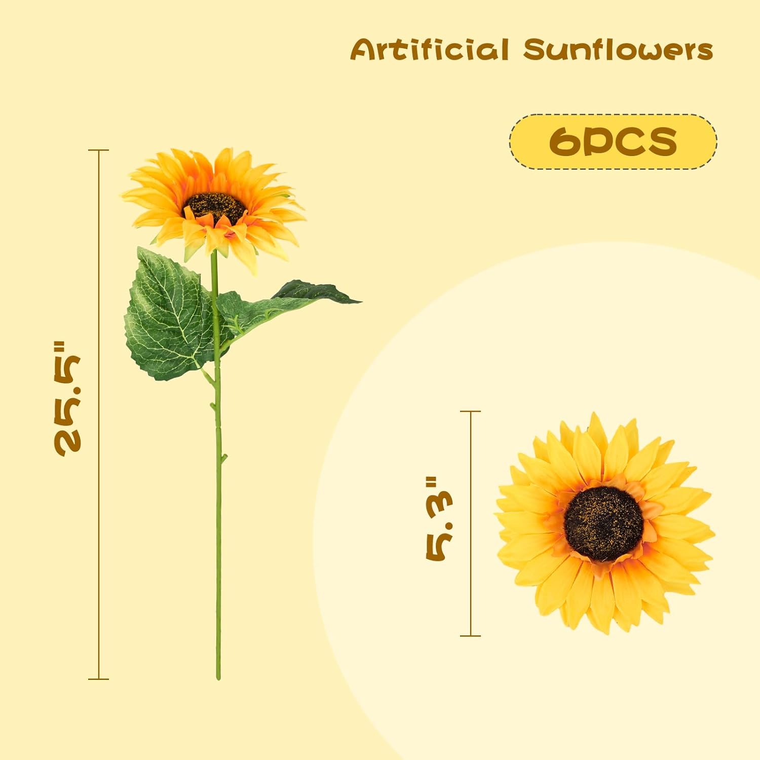 Artificial Sunflower Bouquet, 6 Packs 25.5Inch Long Stems Yellow Silk Flowers For Home Wedding Fall Decorations