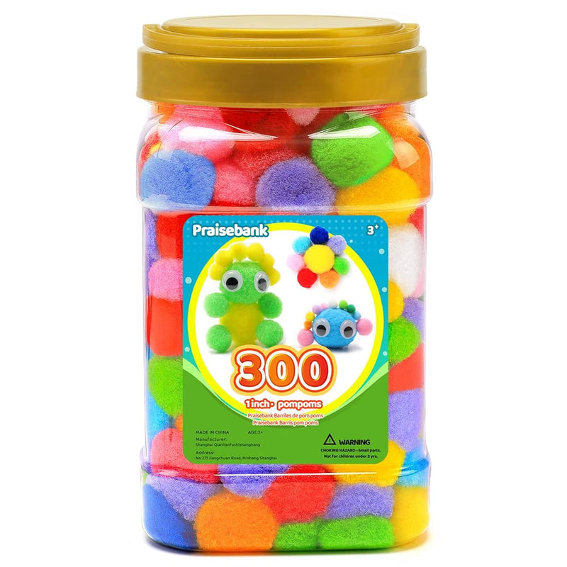 300Pcs 1 Inch Pom Poms, Pom Poms For Arts And Crafts, Pom Pom Balls In Jar, Po