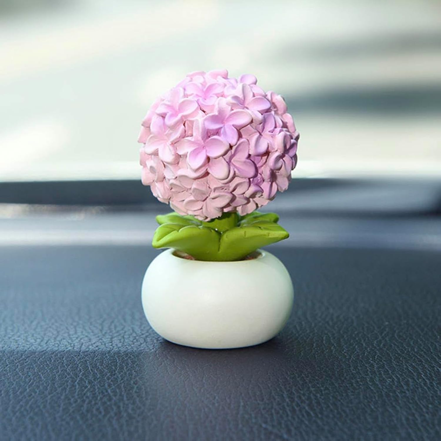 Resin Hydrangea Flower With Pot Mini Artificial Hydrangea Potted Plant Resin Figurines Flowers For Car Dashboard Bathroom Home Kitchen Rustic Table Centerpiece Shelf Decor,Pink