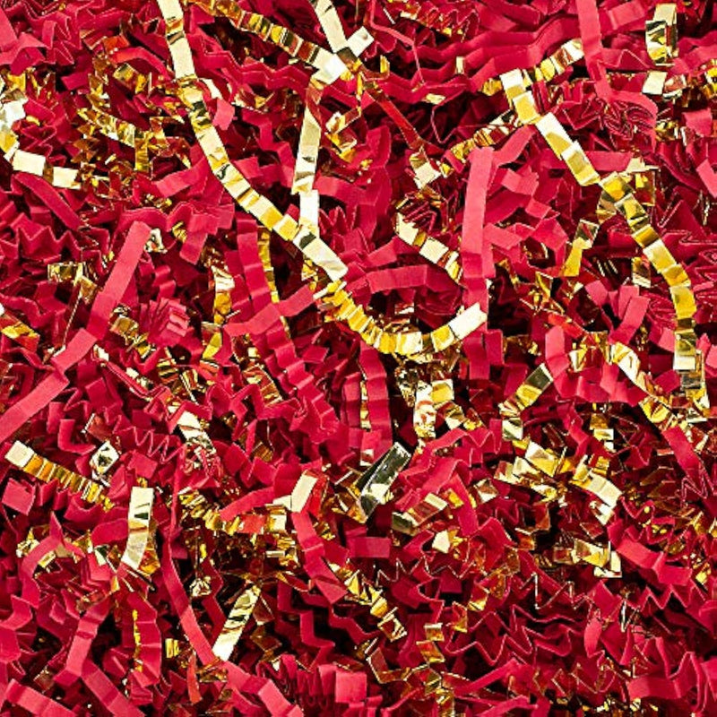 - 1 Lb - Red & Gold - Crinkle Cut Paper Shred Filler Great For Gift Wrapping, Basket Filling, Birthdays, Weddings, Anniversaries