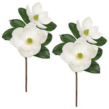 Artificial Magnolia Flower Stems Set Of 2 – 19.6” Faux White Magnolia Picks With Large Blooms And Green Leaves For Home Decor, Wedding Centerpieces, Floral Arrangements, Diy Crafts