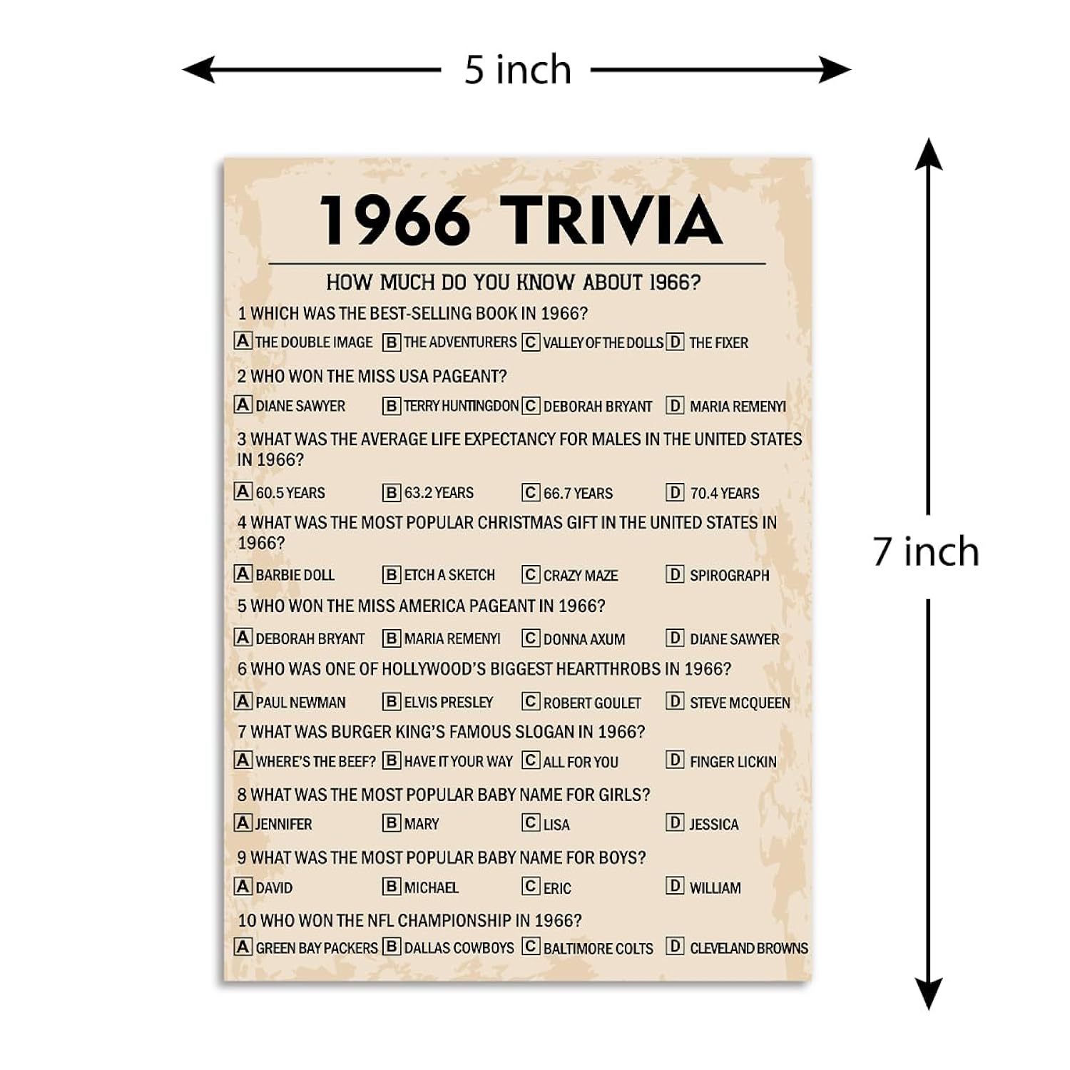 60Th Birthday Party Games, 1966 Trivia Games, Birthday Party Supplies For Adults, Fun 1966S Party Game?Pack Of 30 Cards