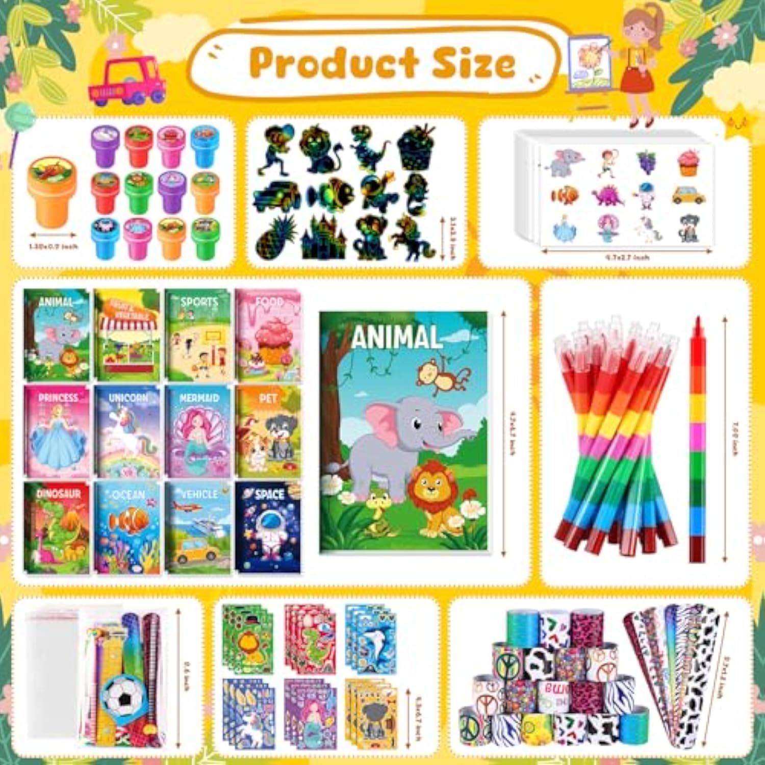 96Pcs Kids Party Favors Mini Coloring Books Crayon Slap Bracelets Stickers Set Bulk For Kids 4-8-12 Classroom Birthday Gifts Goodie Bags Pinata Stuffers School Rewards Crafts Supplies
