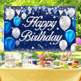 Happy Birthday Banner - Birthday Decorations For Men Women Boys Girls Blue Sliver Birthday Party Banners Welcome Happy Birthday Background Sign Theme Party Decorations Indoor Outdoor