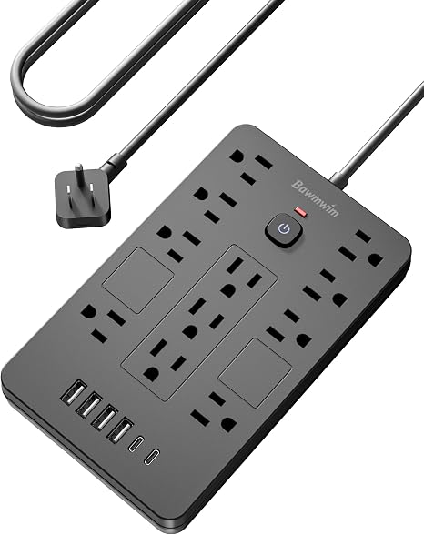 Heavy Duty Surge Protector Power Strip 11 Outlets 6 USB Ports 2 USB C 6FT Flat Plug Extension Cord Black