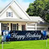 Happy Birthday Banner Sparkling Backdrop Blue Silver Balloons Confetti 118X20 Inches Elegant Party Decor Supplies For Birthday Celebrations Photo Backdrop Wall Hanging Decoration