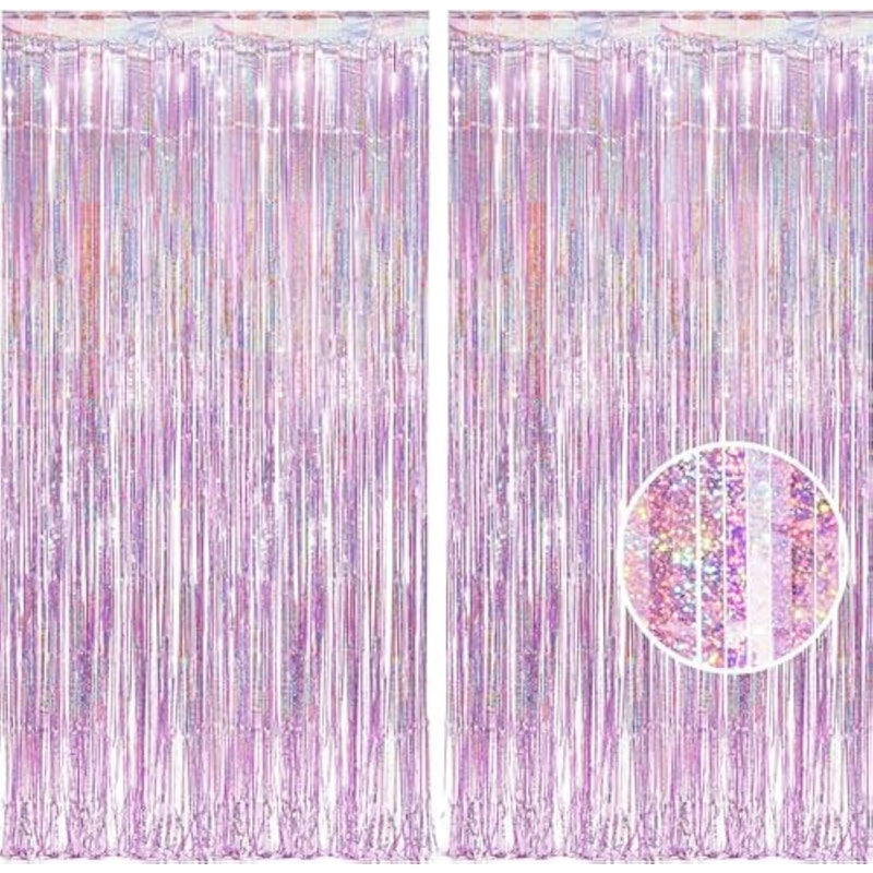 Pink Streamers Tinsel Foil Fringe Curtains - 2Pcs 3.2X8.2Ft Metallic Photo Booths Backdrop For Easter Girl Princess Birthdays Bridal Shower Sweet Engagement Bachelorette Party Decorations
