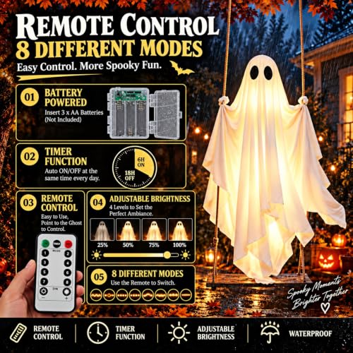 Swinging Ghost Outdoor Decor, Halloween Decorations Hanging Ghost 5FT
