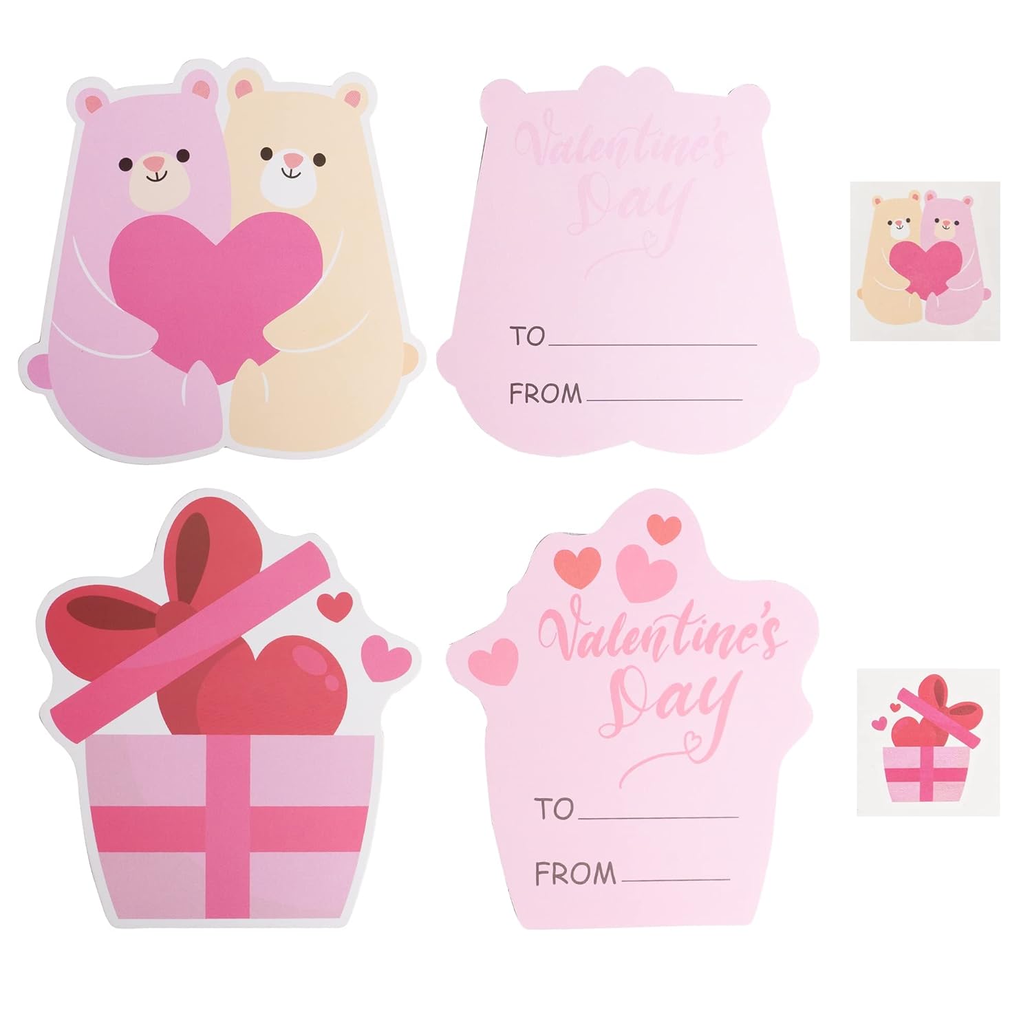 40 Pack Valentine'S Day Greeting Cards For Classmates, Valentines Cards Set With Cute Bookmarks, Temporary Tattoos, Stickers And Envelopes For Classmate, Teachers, 8 Different Designs
