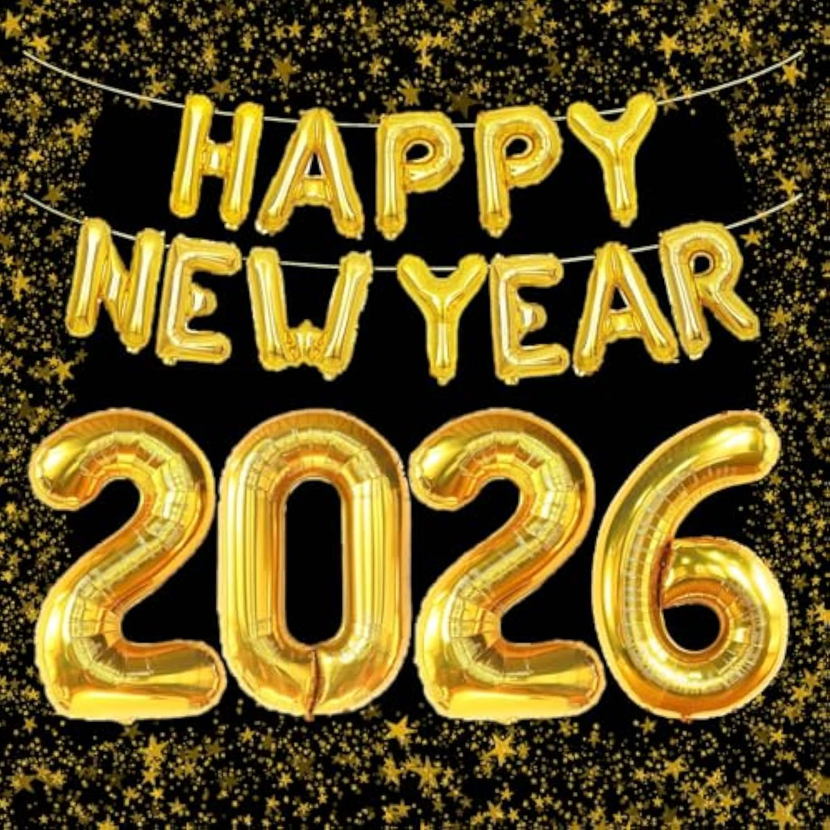 40 Inch Gold Happy New Year 2026 Balloons with Banner Party Decor
