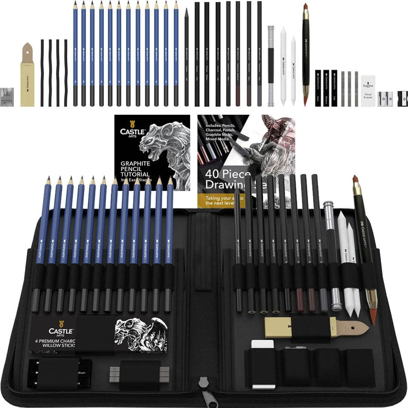 Graphite Drawing Pencils And Sketch Set (40-Piece Kit), Complete Artist Kit In