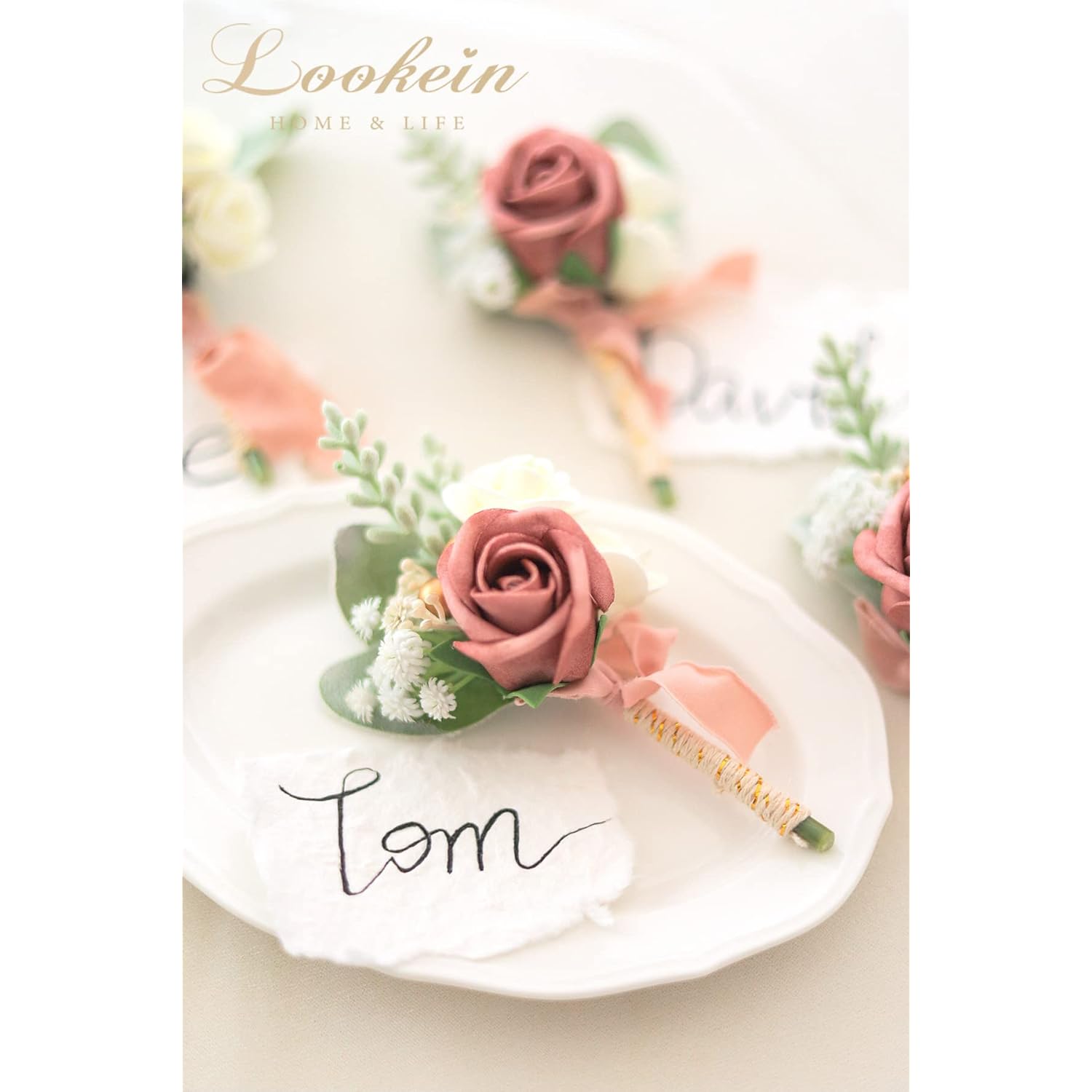 Set Of 2 Wedding Boutonniere For Men Artificial Flowers Wedding Groom Groomsmen Boutonniere For Wedding Ceremony Anniversary Formal Dinner Party, Dusty Rose