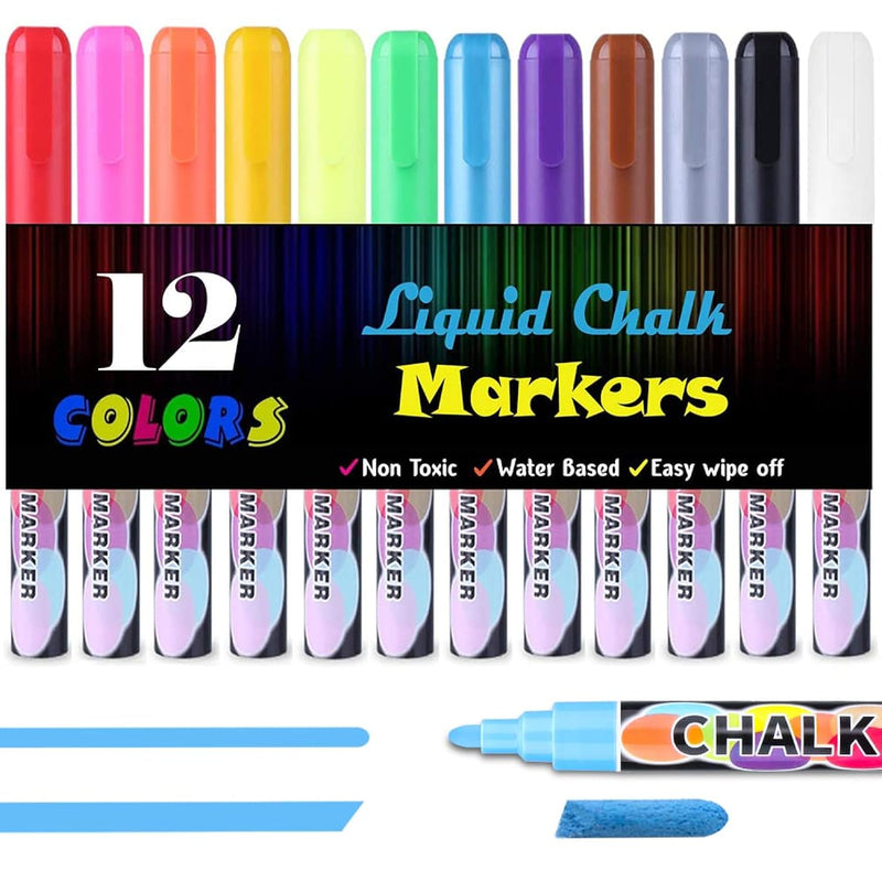 Liquid Chalk Markers, 12 Colors Erasable Fine Tip Chalkboard Markers Neon Chal