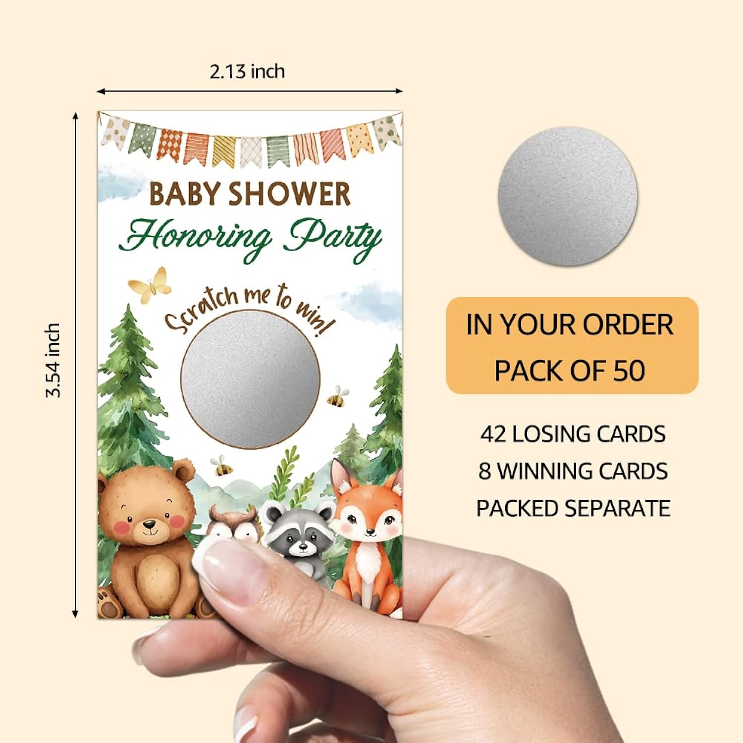 50 Pack Baby Shower Honoring Party Scratch Off Game, Cute Animal Theme Scratch Card For Baby Shower Birthday Party Lottery Games Group Games Family Activity