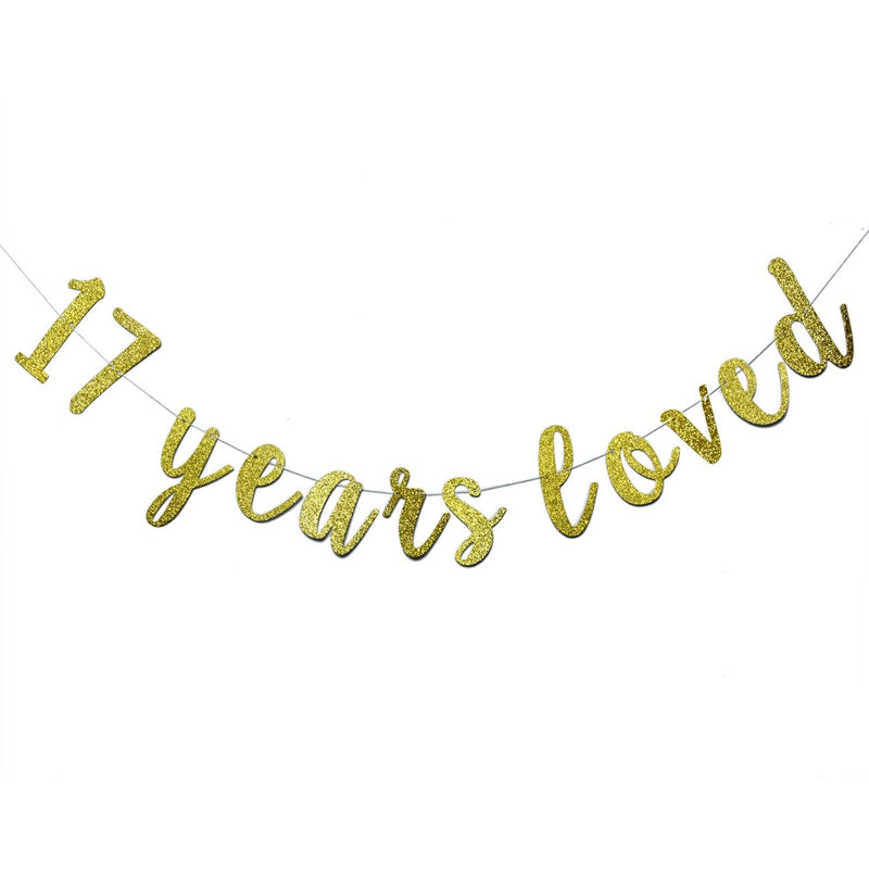 17 Years Loved Banner Sign Gold Glitter For 17Th Birthday Party Decora