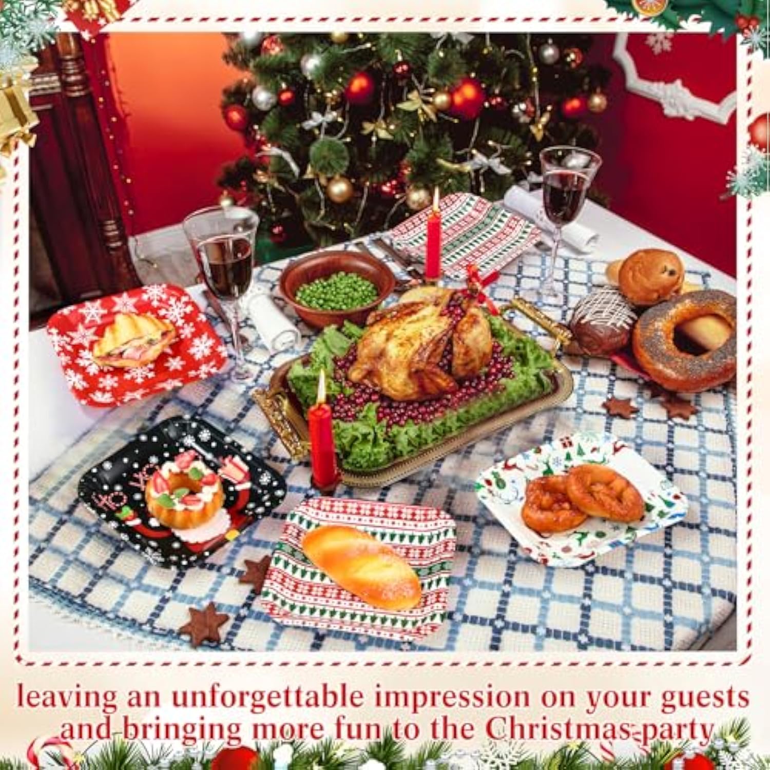 80 Pcs 7Inch Christmas Dessert Plates Christmas Disposable Plates Santa Xmas Square Dinner Plates For Merry Christmas Holiday Party Supplies, 4 Styles